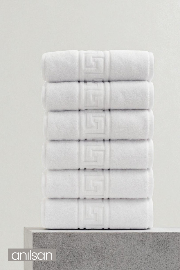 6-Piece White Greek Hand Towel - 50x90 cm, 225 g, 100% Cotton, Spa and Hotel Towel
