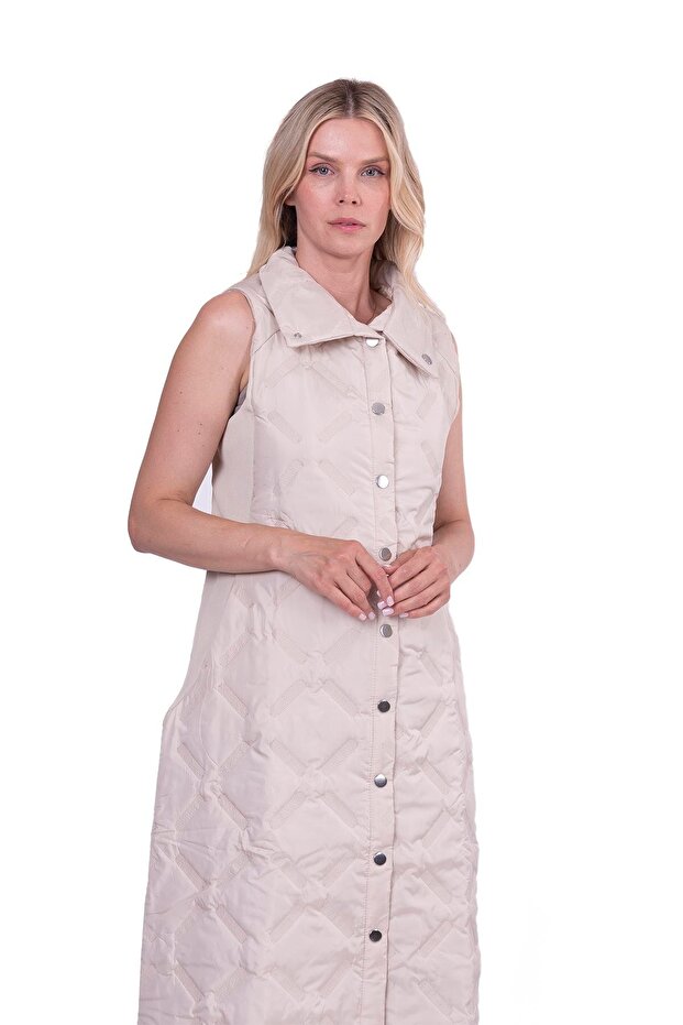 Pervane Kapitone Yelek KREM - 3