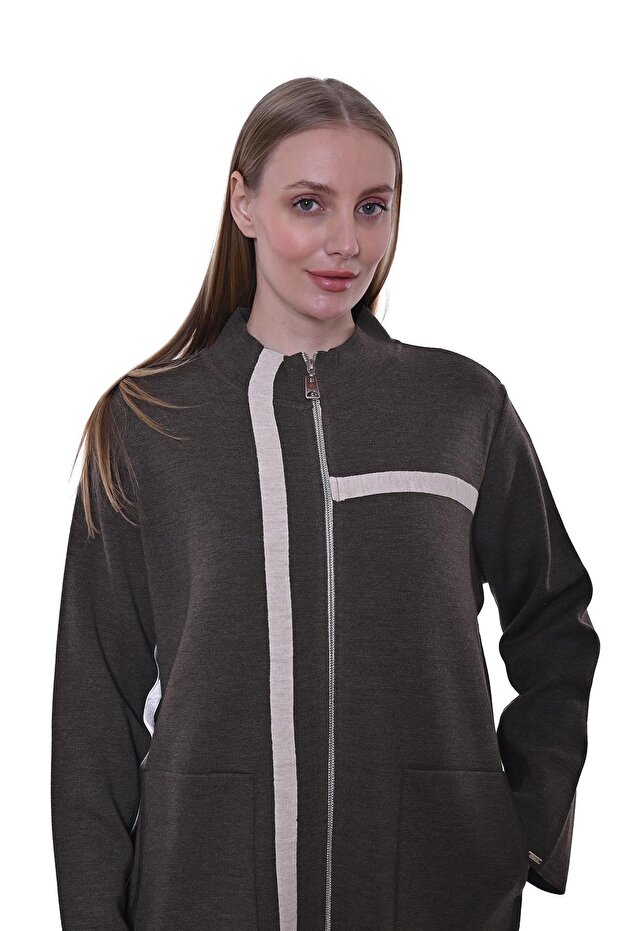Striped Zippered Knitwear Wool Cardigan Toprak