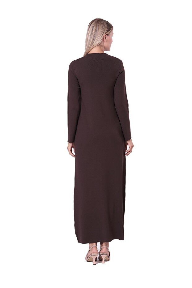 Dolu Triko Elbise KAHVE - 3