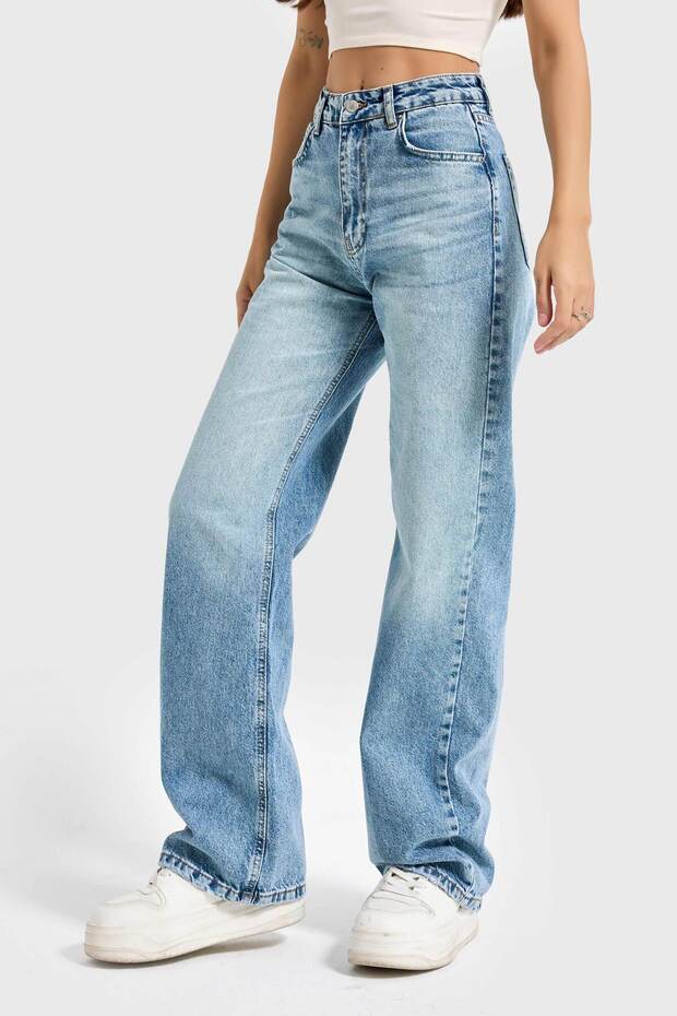 Women's Denim Color Doris 4s5-80 Straight Fit High Waist 100% Cotton Inseam Height 80 cm Denim Jeans
