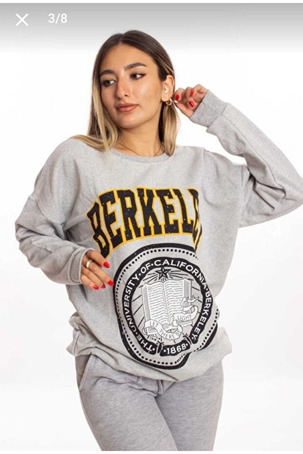 Gri Berkeley Baskılı Sweetshirt - 3