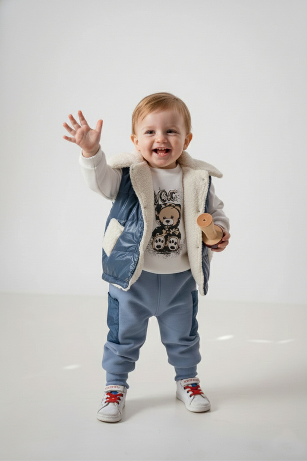 Winter Suit, Inflatable Vest Set Lamb-Lined Thick Baby Boy Children's Suit with Micro-Pockets