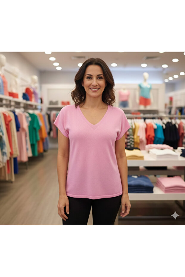 بلوزة مرسيريزيد بياقة على شكل حرف V - 1