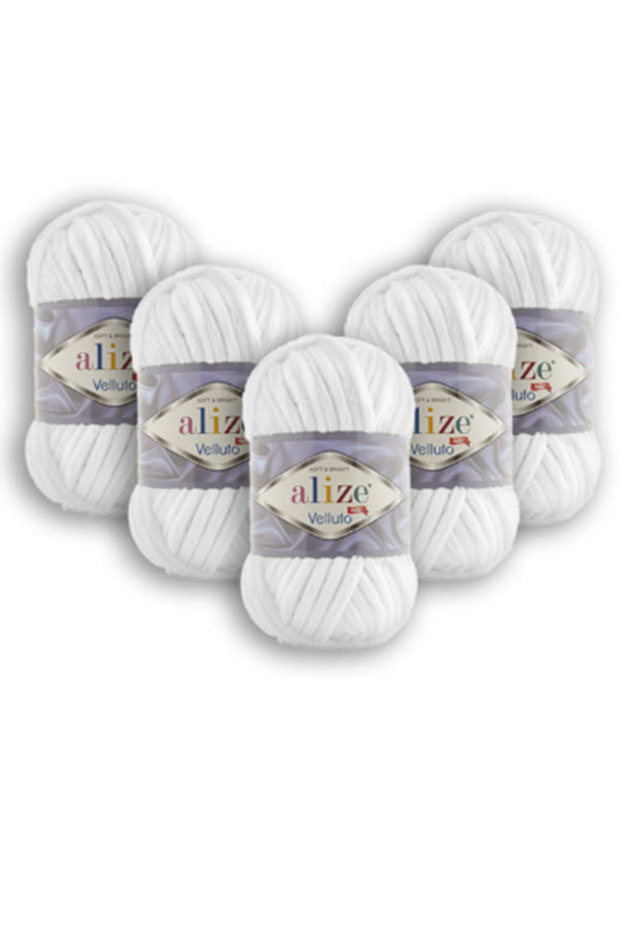 (5 Pieces) Velluto Velvet Hand Knitting Yarn 5 Pack (5X100 Gr) 55 White 100 Gr 68 Meters