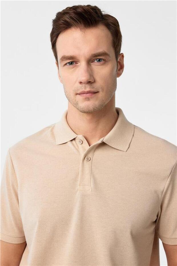 Bej Regular Armürlü Polo Yaka Tişört - 2