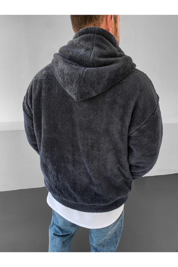 Turuncu Çift Taraflı Kalın Peluş Mont - 4