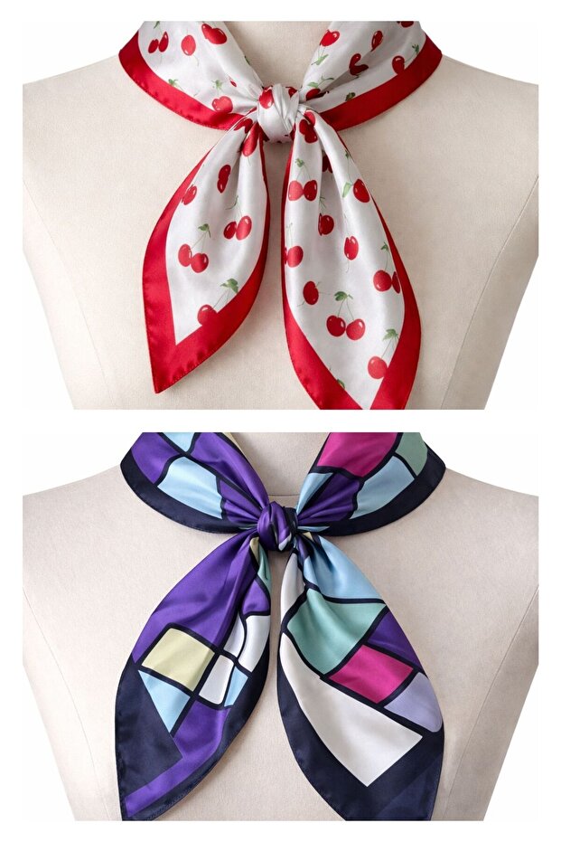 2-piece satin bandana set - satin scarf & satin bag accessory - custom pattern bandana 45x50 cm
