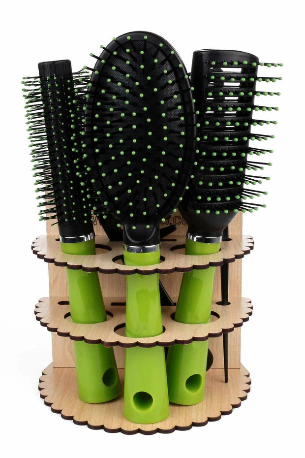 Dowry Set of 5 Comb Set with Wooden Stand Green Color + Mirror