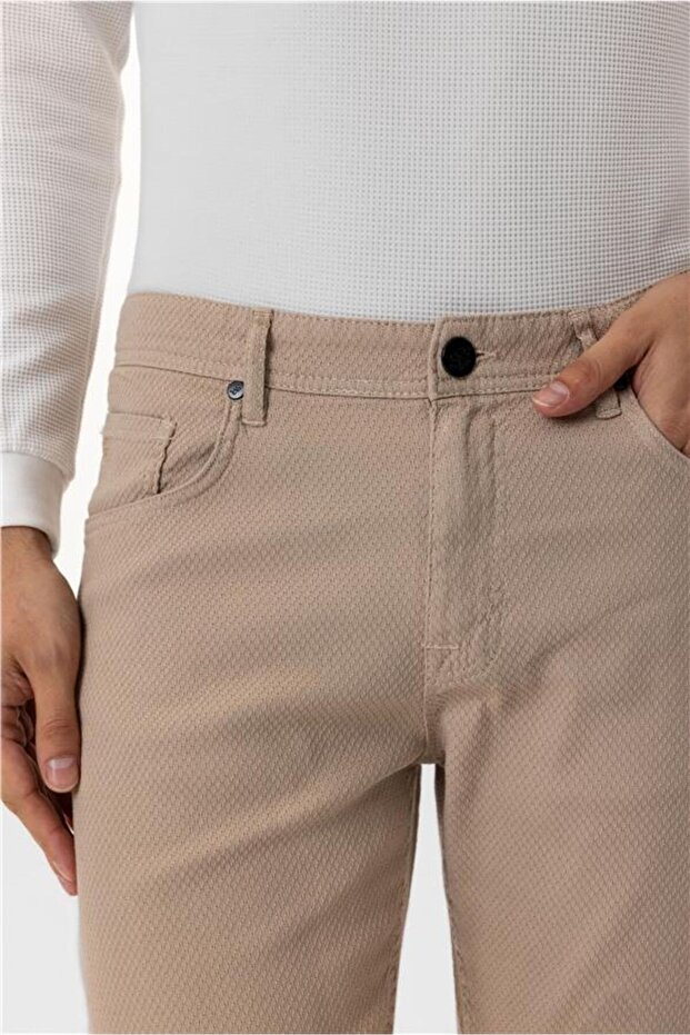 Bej Regular Armürlü Pantolon - 4