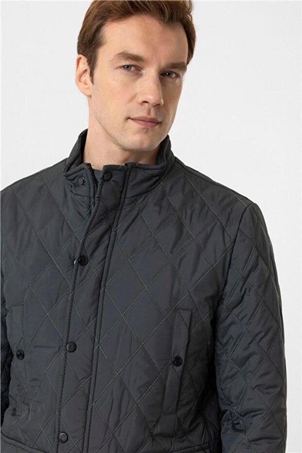 Haki Slim Kapitone Dik Yaka Mont - 5