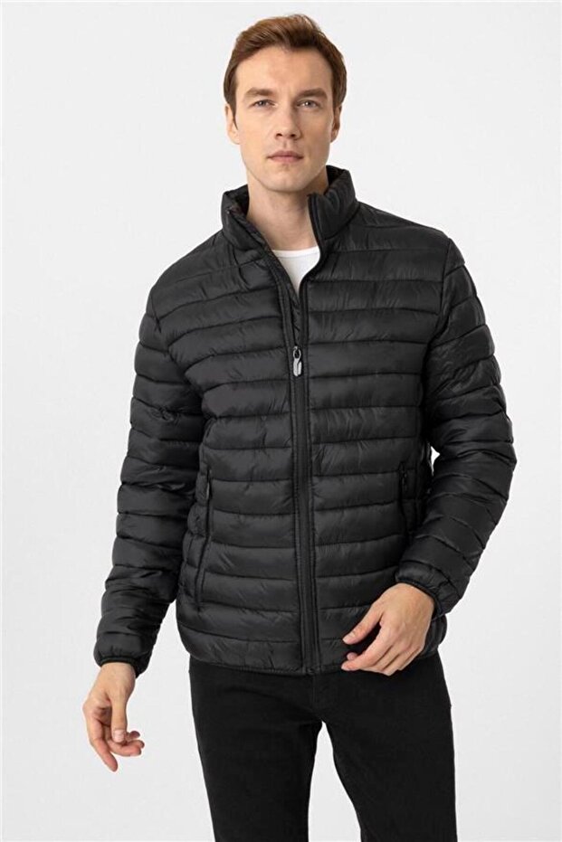 Siyah Slim Kapitone Mont - 2