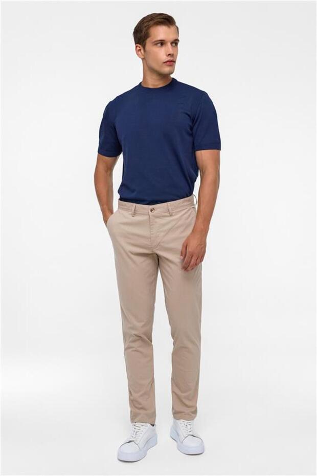 Bej Regular Armürlü Pantolon - 1