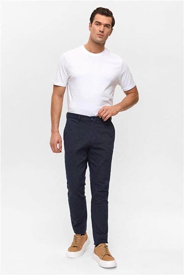 Lacivert Regular Armürlü Pantolon - 1