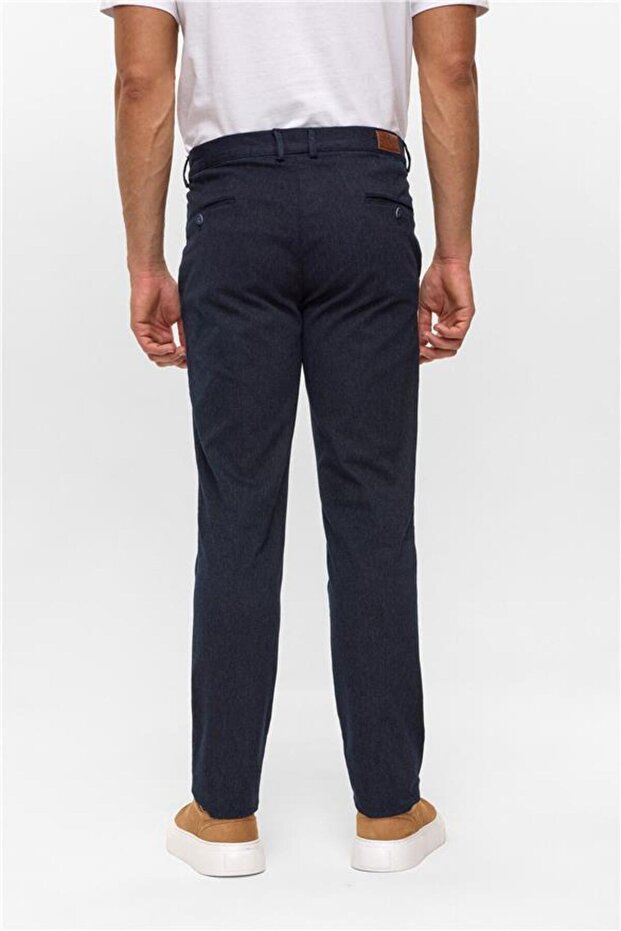 Lacivert Regular Armürlü Pantolon - 4