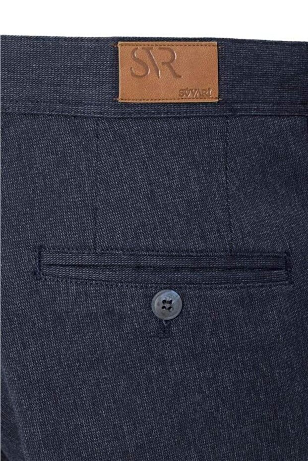 Lacivert Regular Armürlü Pantolon - 3