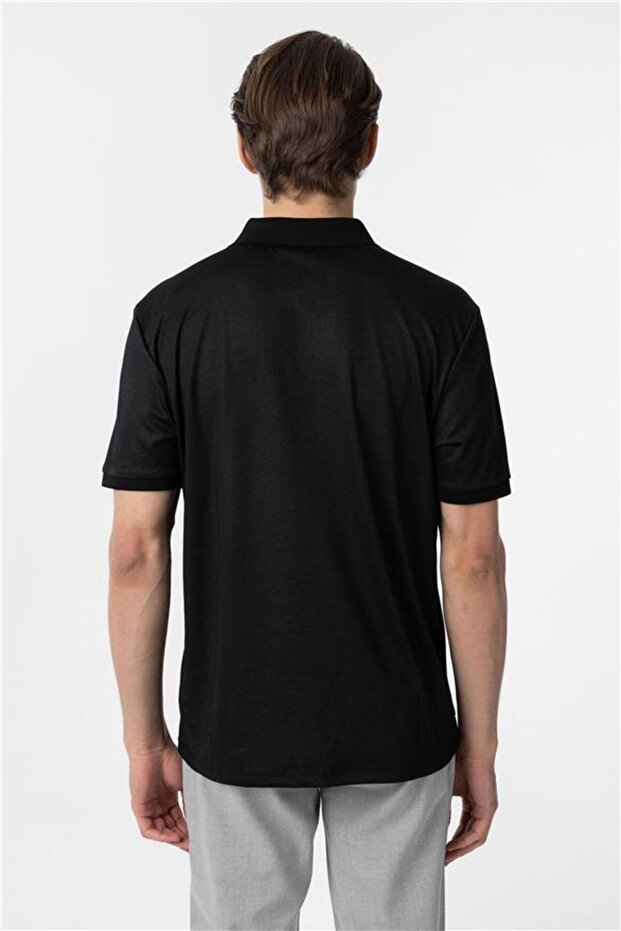 Siyah Regular Baskılı Polo Yaka Tişört - 5