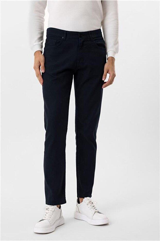 Lacivert Regular Armürlü Pantolon - 2