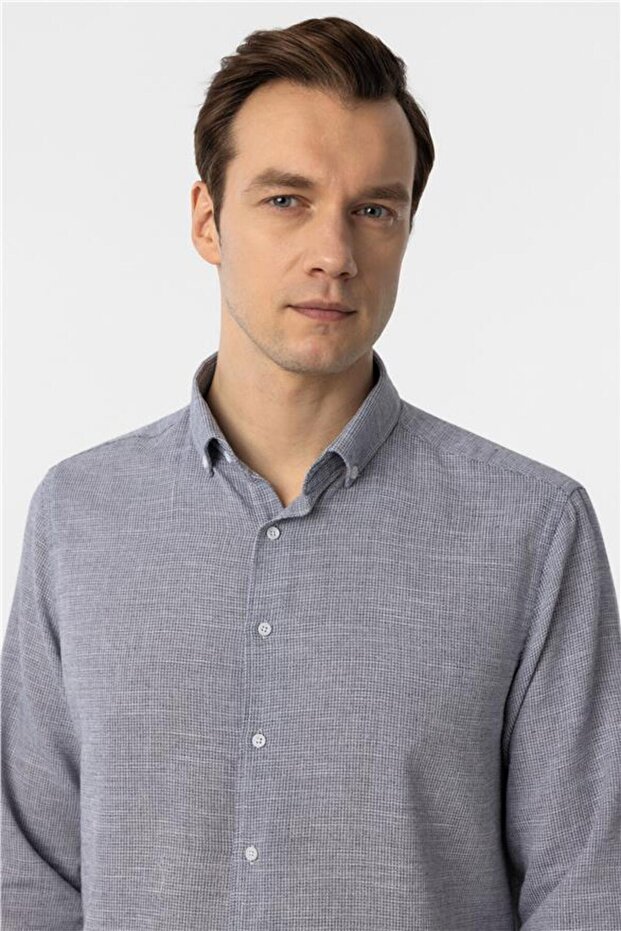 Köşeli Manşet Regular Desenli Gömlek - 3