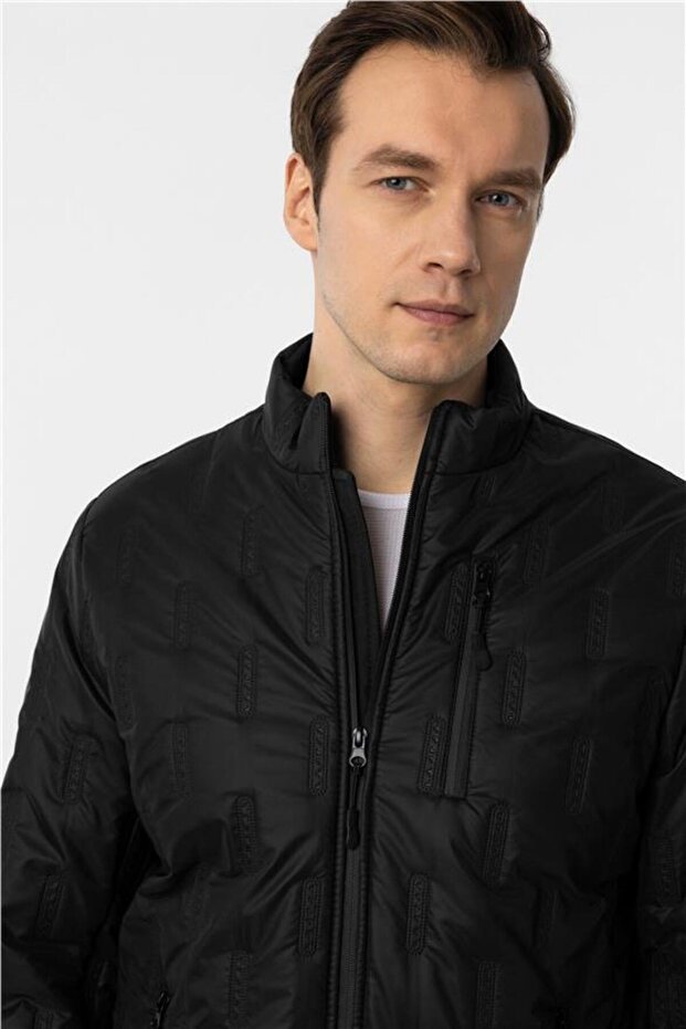 Siyah Slim Kapitone Mont - 3