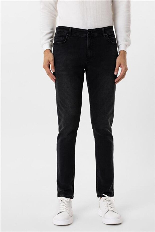Siyah Slim Denim Pantolon - 4