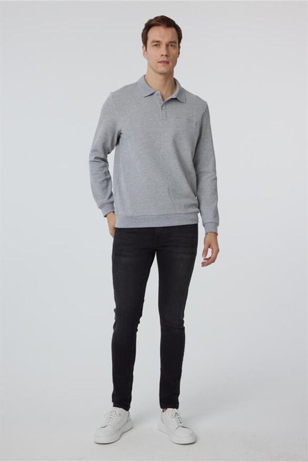 Gri Regular Armürlü Polo Yaka Triko - 5