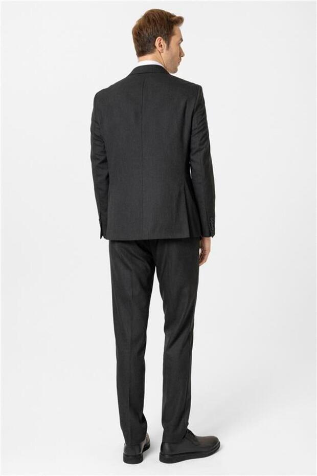 Siyah Slim Düz Kruvaze Yaka 6 Drop Takım Elbise - 6