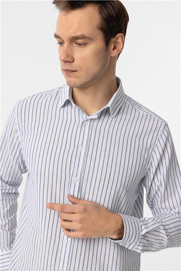 Lacivert Regular Düz Düğmeli Yaka Gömlek - 4