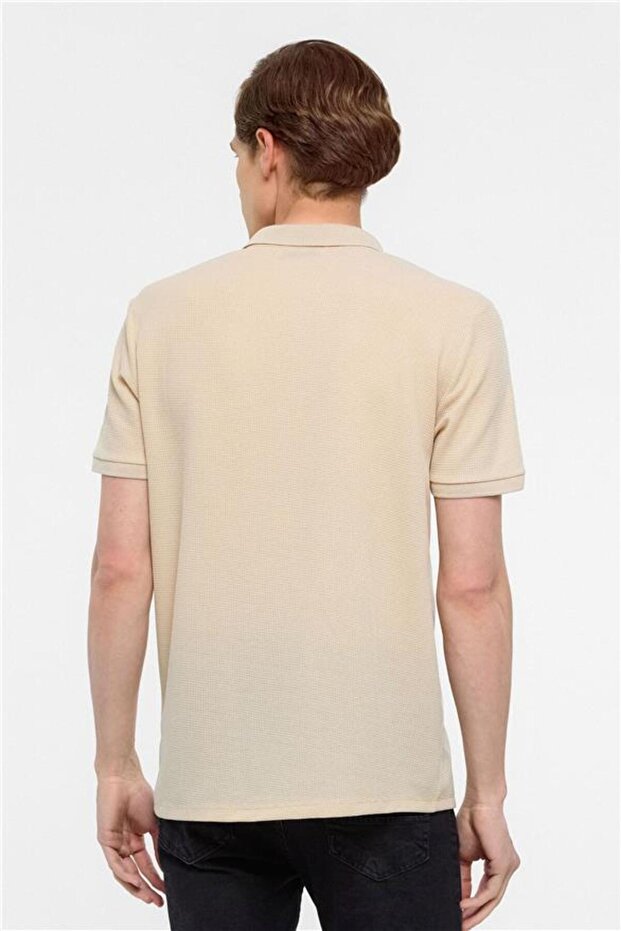 Bej Regular Armürlü Polo Yaka Tişört - 5