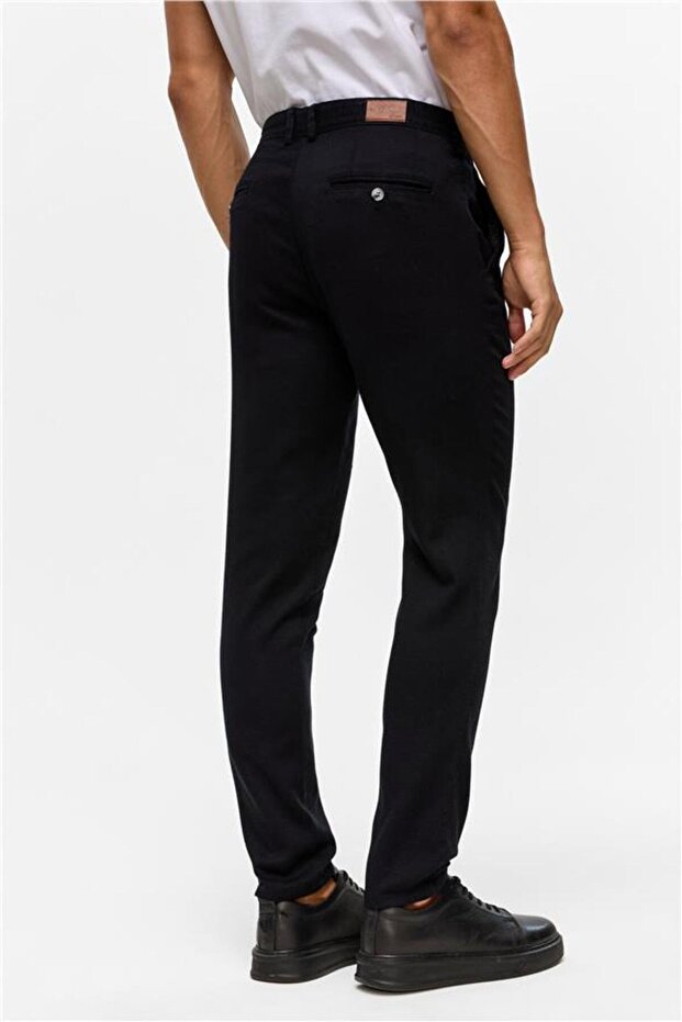 Siyah Slim Armürlü Pantolon - 5