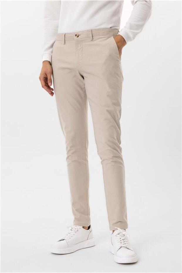 Bej Slim Armürlü Pantolon - 3