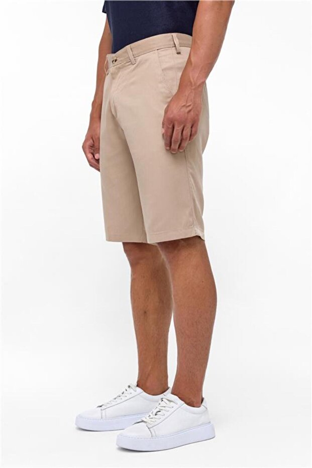 Bej Regular Düz Bermuda Şort - 3
