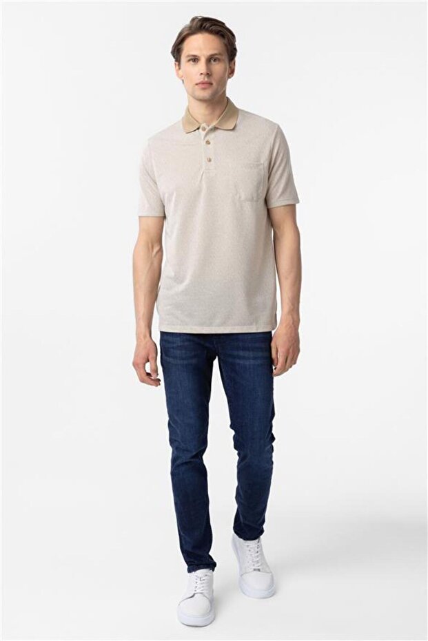 Bej Regular Armürlü Polo Yaka Tişört - 6
