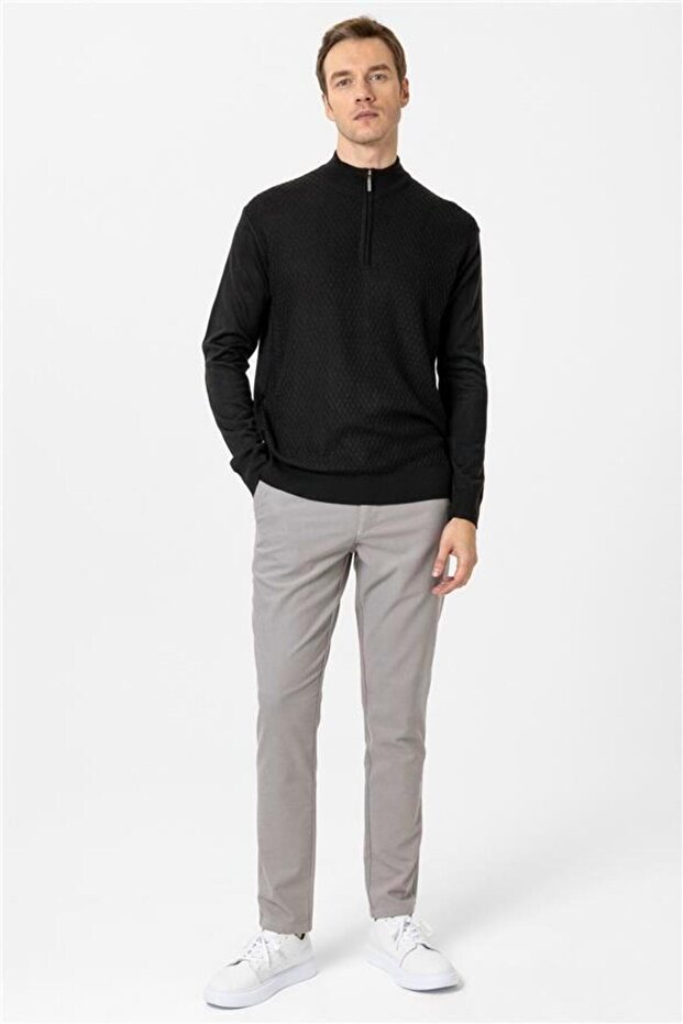 Siyah Regular Desenli Hırka - 5