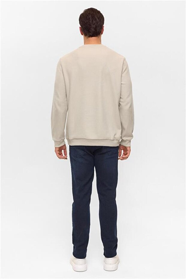 Ekru Regular Düz Bisiklet Yaka Sweatshirt - 5