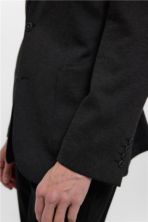 Siyah Regular Mono Yaka 6 Drop Ceket - 6