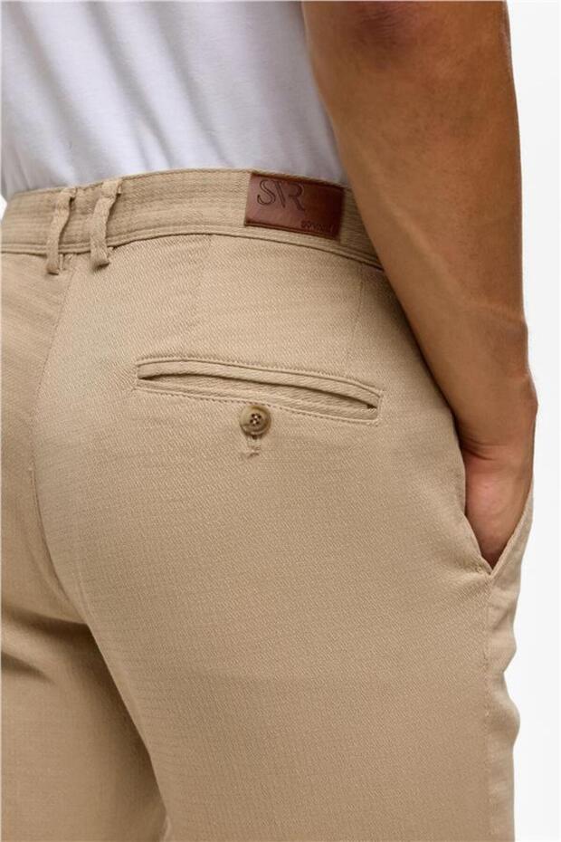 Bej Slim Armürlü Pantolon - 6