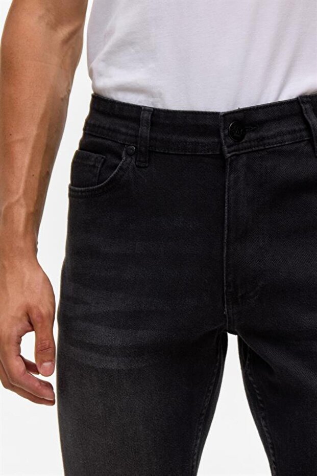Siyah Slim Denim Pantolon - 6