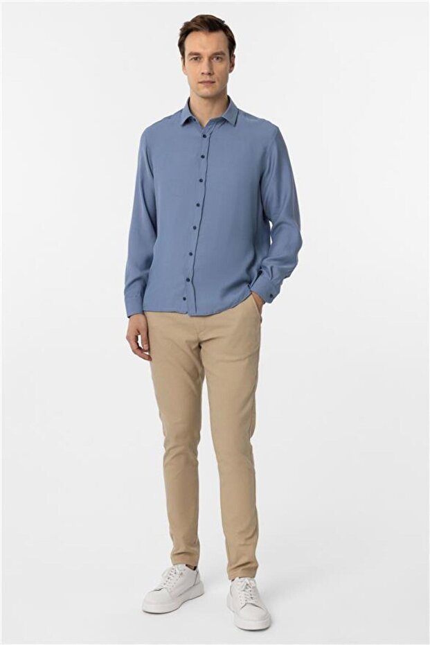 Köşeli Manşet Slim Düz Gömlek - 6