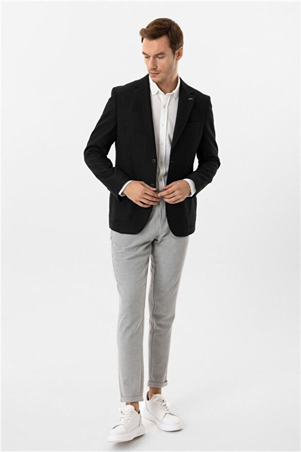 Siyah Regular Mono Yaka 6 Drop Ceket - 2