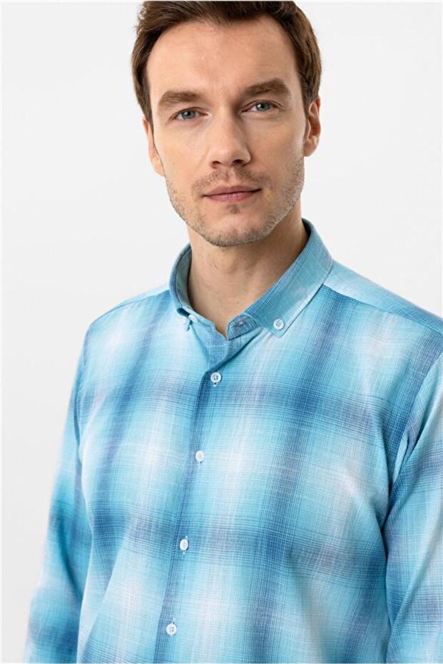 قميص منقوش بأساور زاوية Slimfit - 5