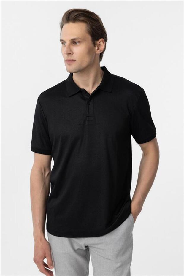 Siyah Regular Baskılı Polo Yaka Tişört - 3