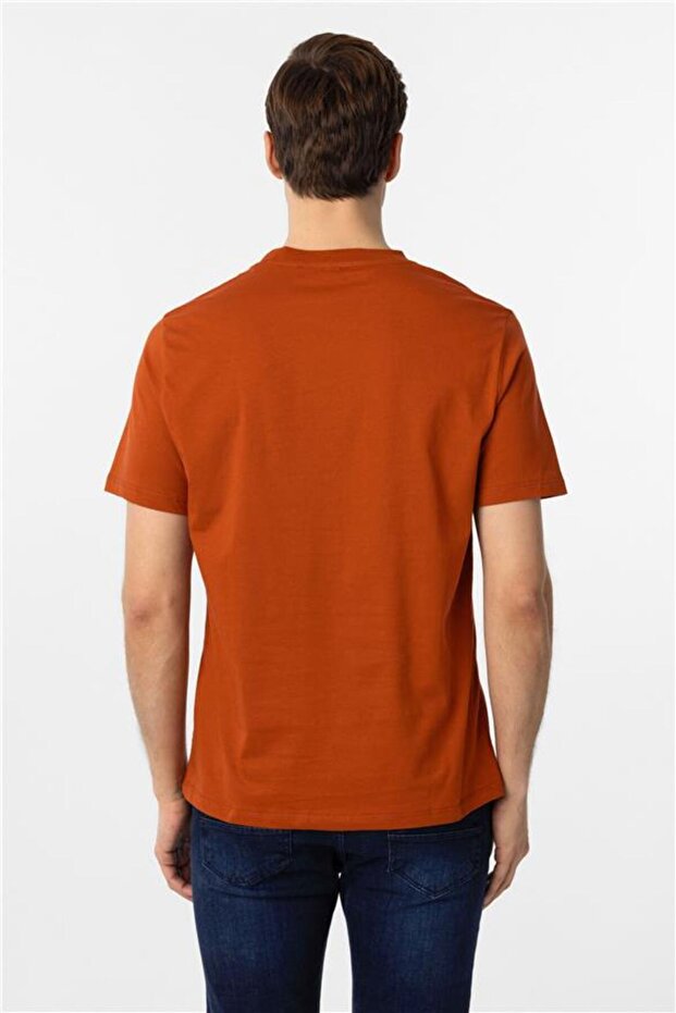 Kiremit Regular Düz Bisiklet Yaka Tişört - 5