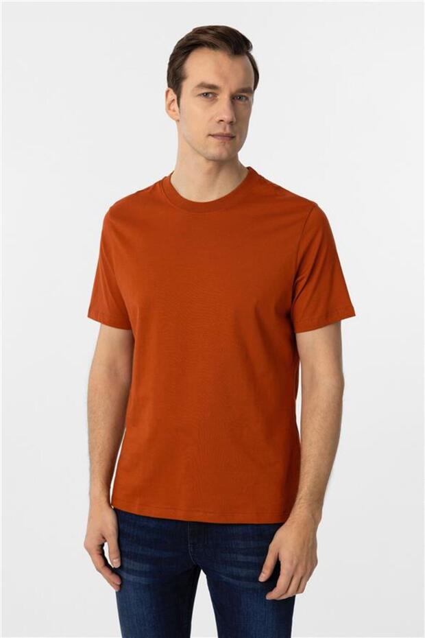 Kiremit Regular Düz Bisiklet Yaka Tişört - 2