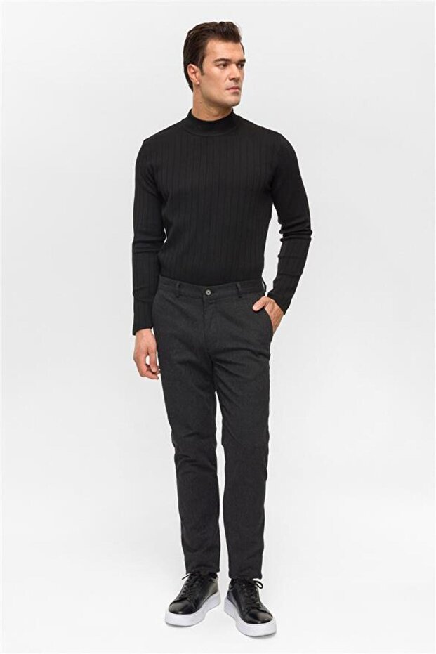 Siyah Regular Armürlü Pantolon - 1