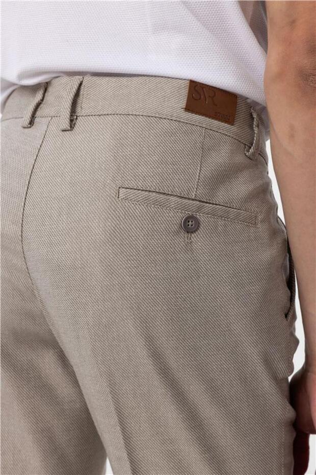 Bej Regular Armürlü Pantolon - 5