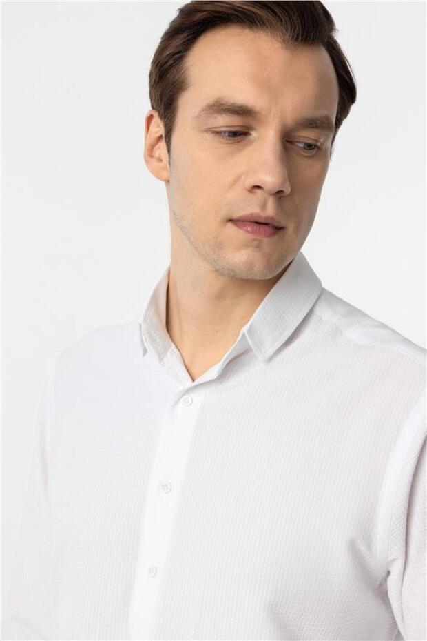 Köşeli Manşet Regular Desenli Gömlek - 3