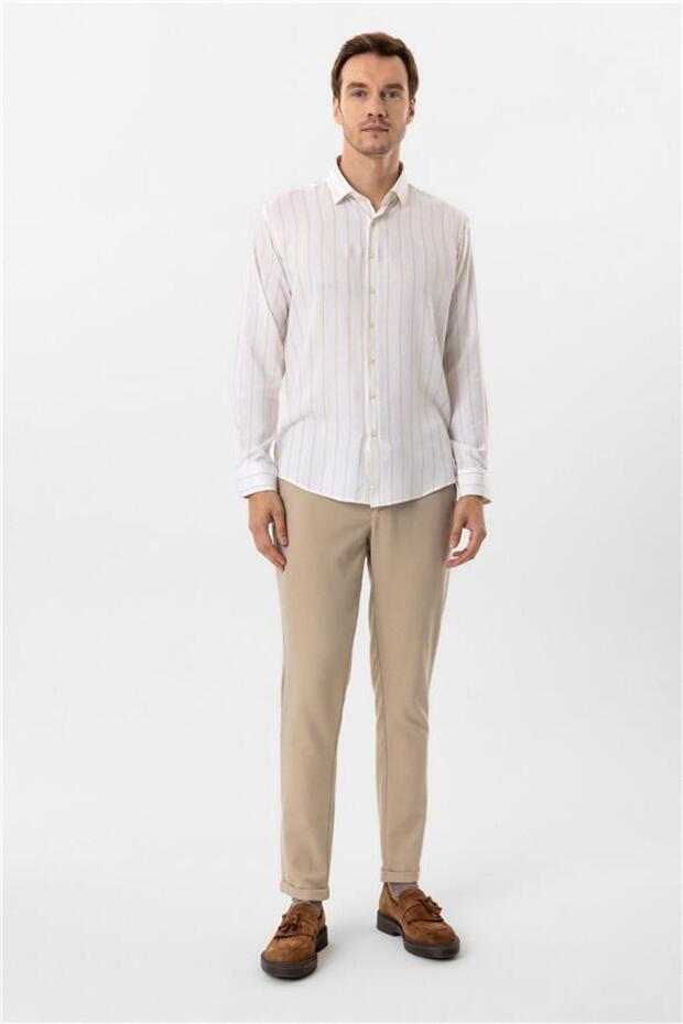 Köşeli Manşet Slim Baskılı Gömlek - 3