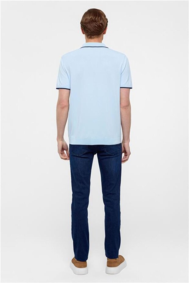 Buz Mavi Regular Düz Polo Yaka Triko - 6
