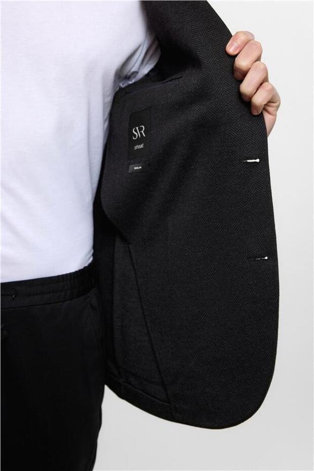 Siyah Regular Mono Yaka 6 Drop Ceket - 7